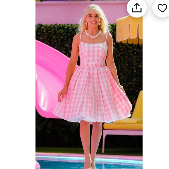 Margot Robbie Barbie The Movie Pink Plaid Dress and Accessories, Barbie Costume - Picture 2 of 10